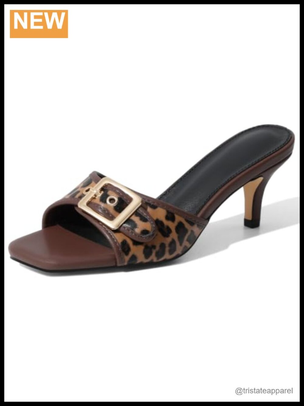 Kitten Heel Slip On Mule Sandals Square Open Toe Faux Leather